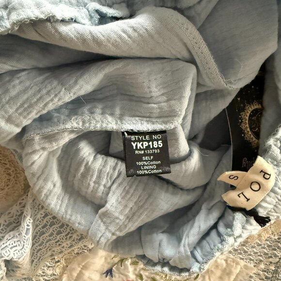 POL Lace & Patchwork Denim Gauze Super Baggy Flare Wide Leg Boho Pants - Picture 13 of 16